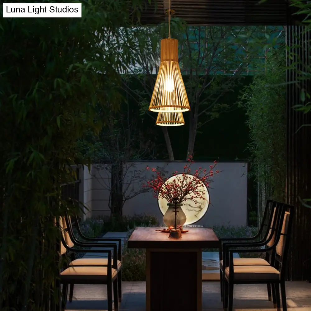 Bamboo Horn-Shaped Asian Ceiling Light - Tea Room 1Bulb Lighting