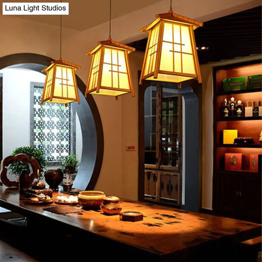 Bamboo House Chinese Hanging Lamp: Wooden 1-Head Ceiling Pendant Light For Tearoom