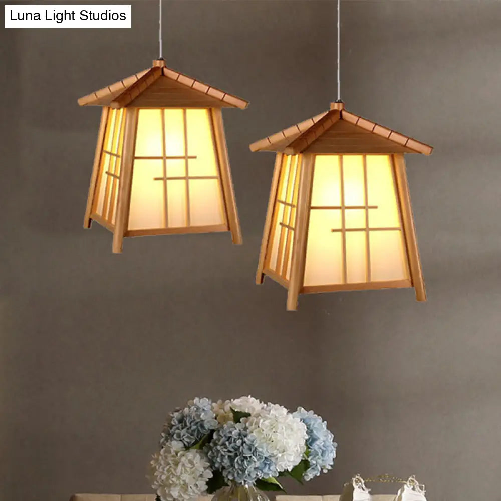 Bamboo House Chinese Hanging Lamp: Wooden 1-Head Ceiling Pendant Light For Tearoom