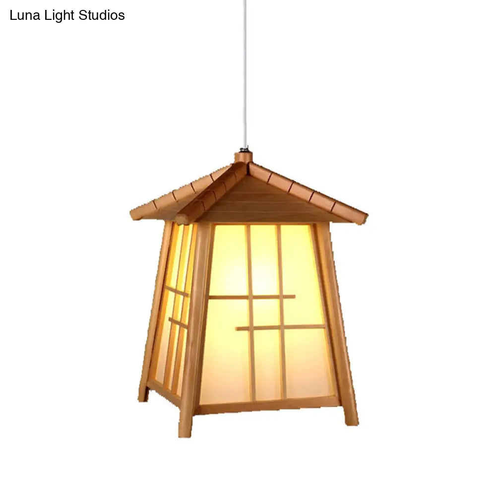 Bamboo House Chinese Hanging Lamp: Wooden 1-Head Ceiling Pendant Light For Tearoom