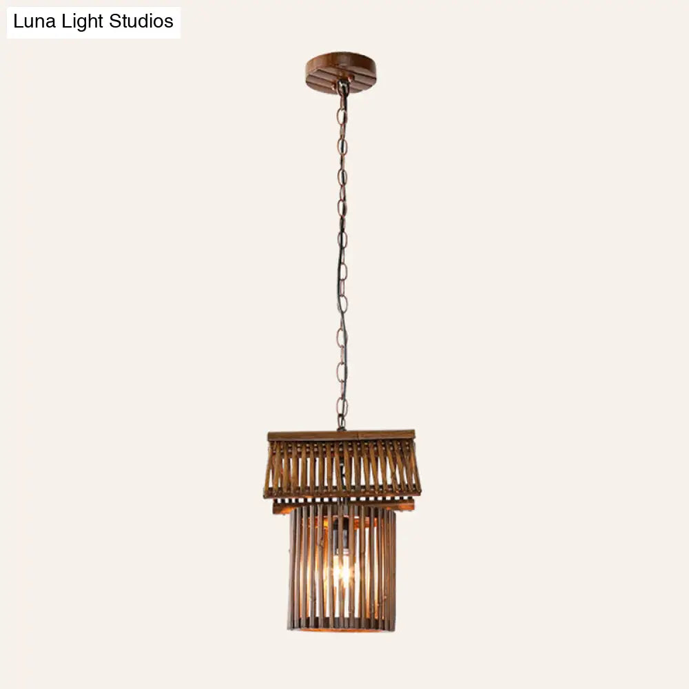 Bamboo House Pendant Light Modern Ceiling Lamp In Brown