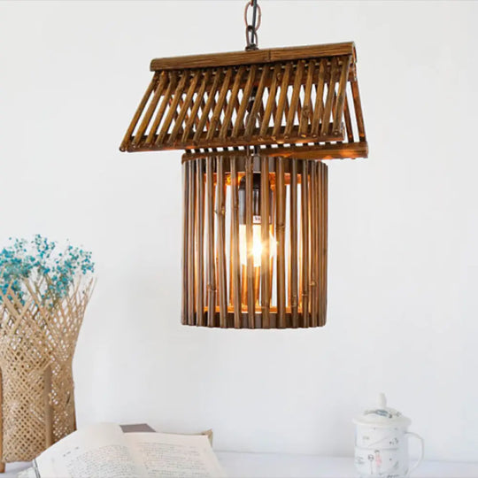 Bamboo House Pendant Light Modern Ceiling Lamp In Brown