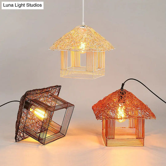 Bamboo House Tea Room Pendant Light - Single-Bulb Contemporary Suspension Fixture