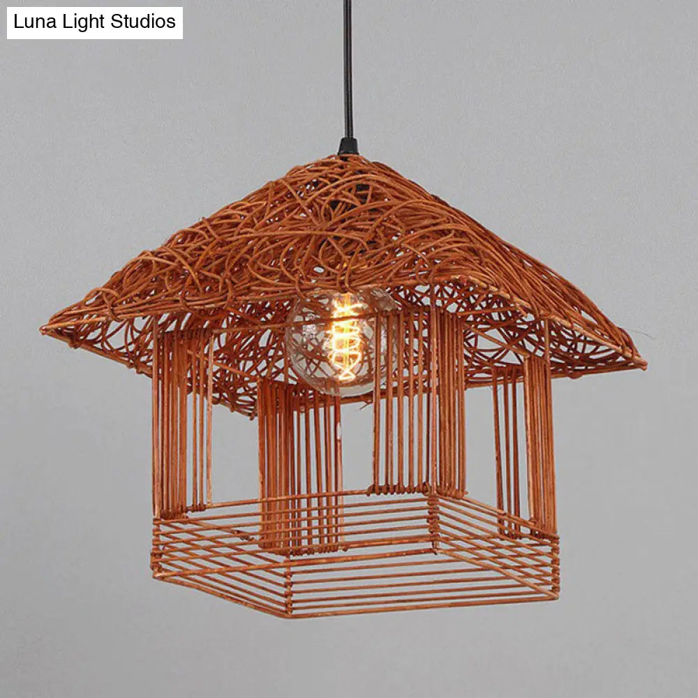 Bamboo House Tea Room Pendant Light - Single-Bulb Contemporary Suspension Fixture