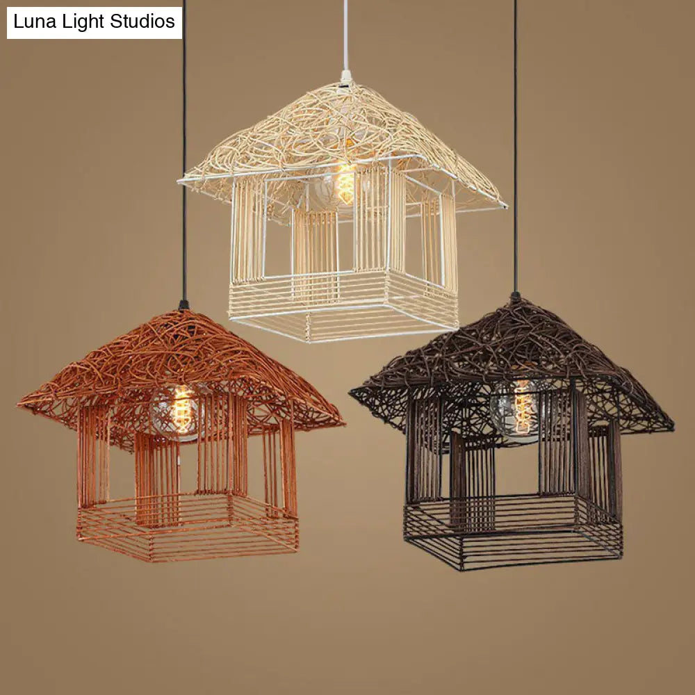 Bamboo House Tea Room Pendant Light - Single-Bulb Contemporary Suspension Fixture