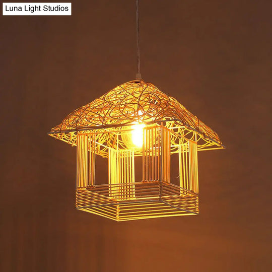 Bamboo House Tea Room Pendant Light - Single-Bulb Contemporary Suspension Fixture