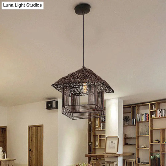 Bamboo House Tea Room Pendant Light - Single-Bulb Contemporary Suspension Fixture