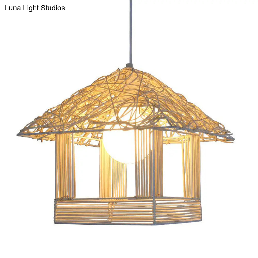 Bamboo House Tea Room Pendant Light - Single-Bulb Contemporary Suspension Fixture