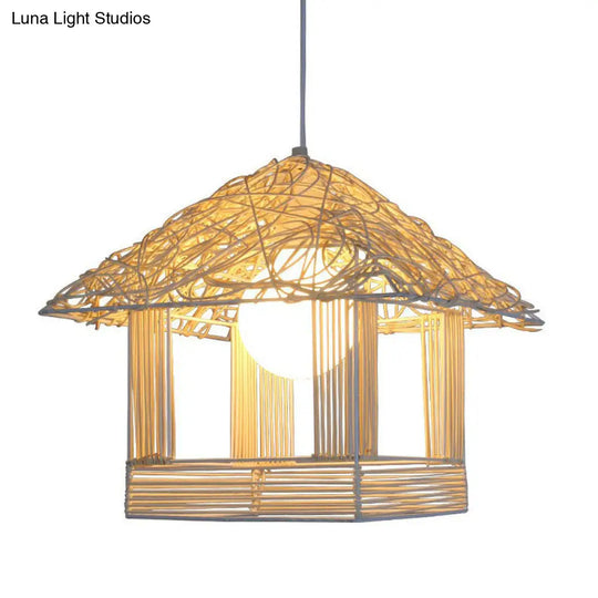 Bamboo House Tea Room Pendant Light - Single-Bulb Contemporary Suspension Fixture