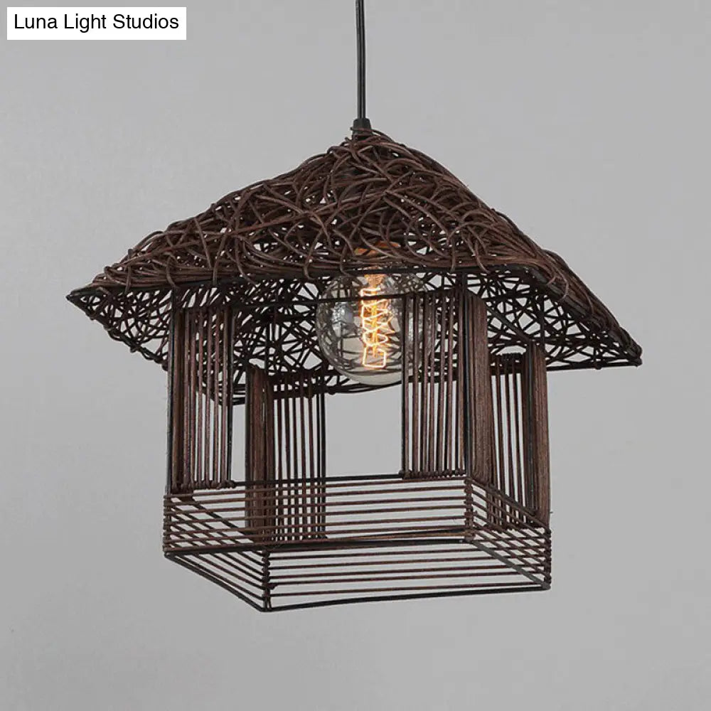 Bamboo House Tea Room Pendant Light - Single-Bulb Contemporary Suspension Fixture