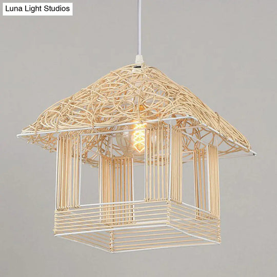 Bamboo House Tea Room Pendant Light - Single-Bulb Contemporary Suspension Fixture