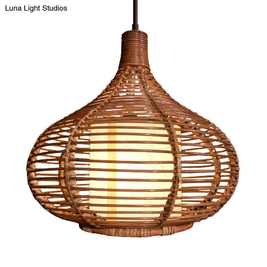 Bamboo Pendant Light With Inner Cylindrical Shade