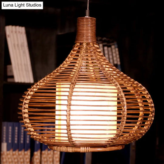 Bamboo Pendant Light With Inner Cylindrical Shade