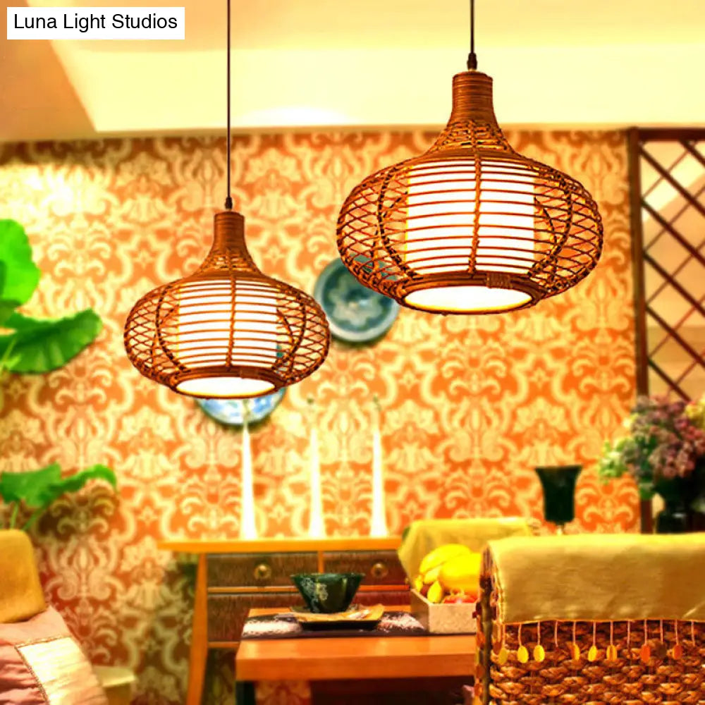 Bamboo Pendant Light With Inner Cylindrical Shade