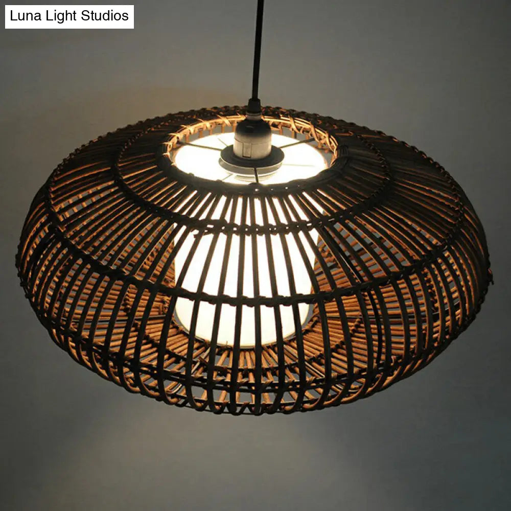 Bamboo Lantern Hanging Light: Stylish 1-Light Suspension For Dining Room