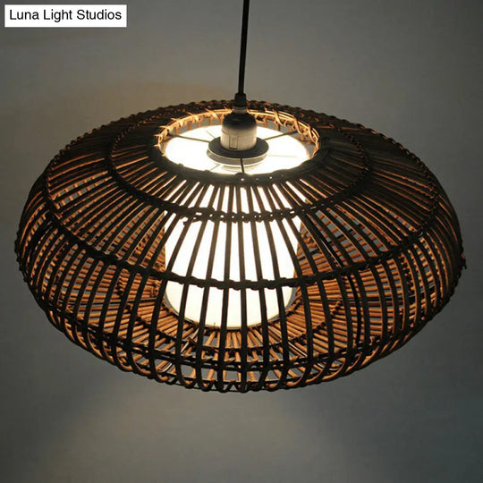 Bamboo Lantern Hanging Light: Stylish 1-Light Suspension For Dining Room