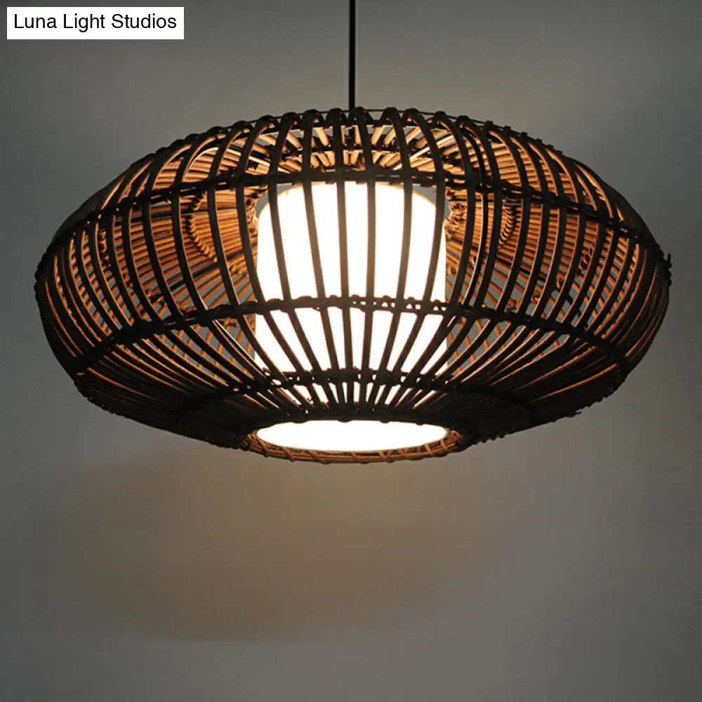 Bamboo Lantern Hanging Light For Dining Room - 1-Light Suspension Fixture