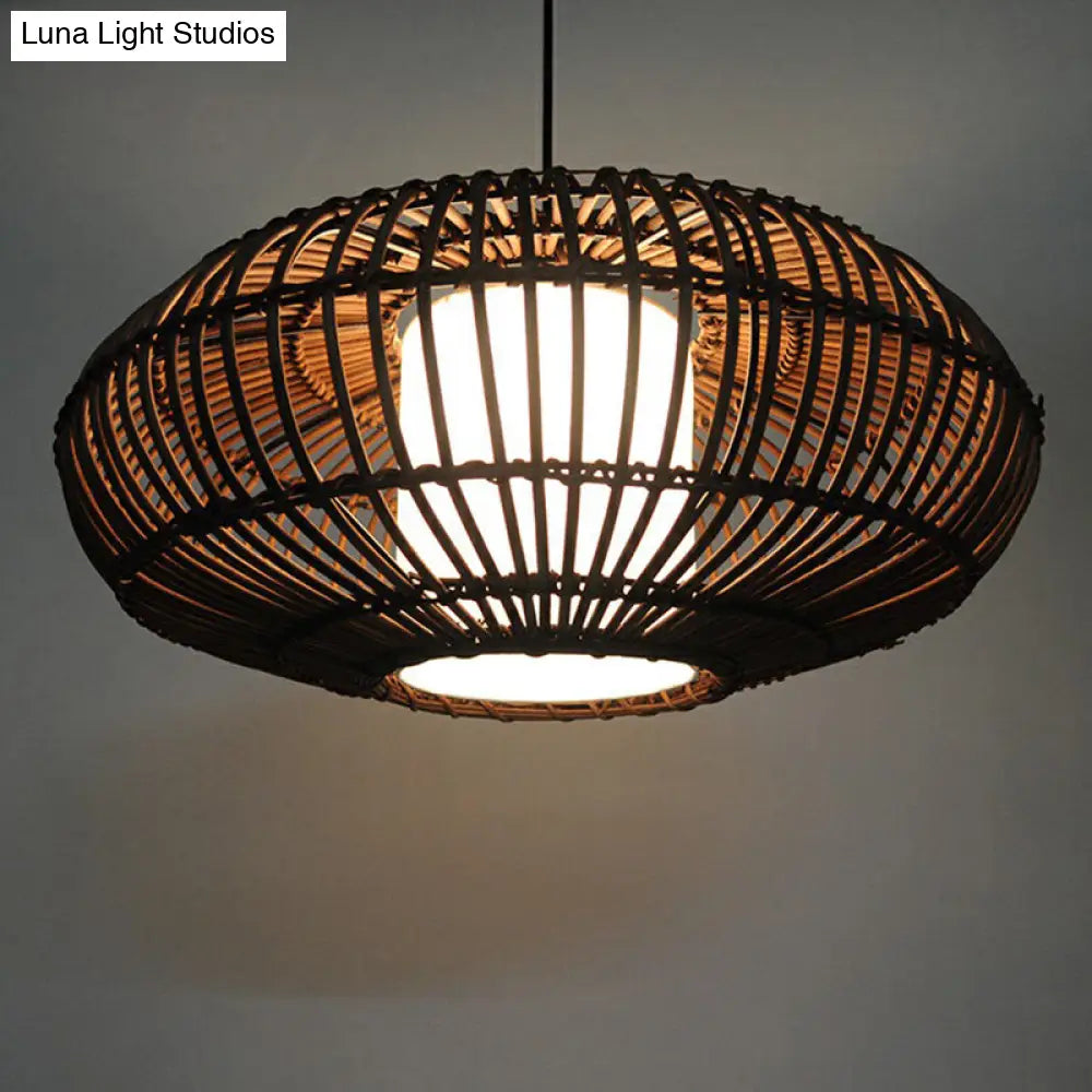 Bamboo Lantern Hanging Light: Stylish 1-Light Suspension For Dining Room