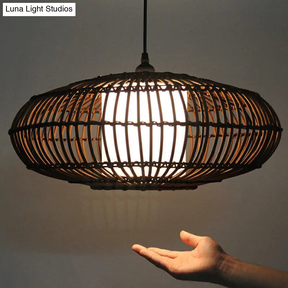 Bamboo Lantern Hanging Light: Stylish 1-Light Suspension For Dining Room