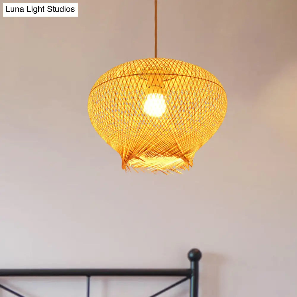 Bamboo Lantern Pendant Lamp For Living Room - Chinese Style Beige Ceiling Light