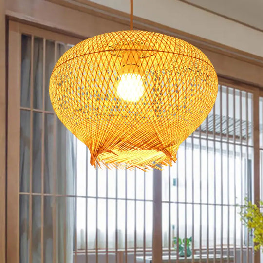 Bamboo Lantern Pendant Lamp For Living Room - Chinese Style Beige Ceiling Light