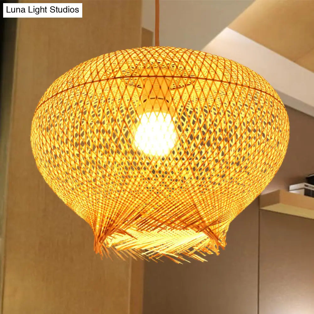 Bamboo Lantern Pendant Lamp For Living Room - Chinese Style Beige Ceiling Light