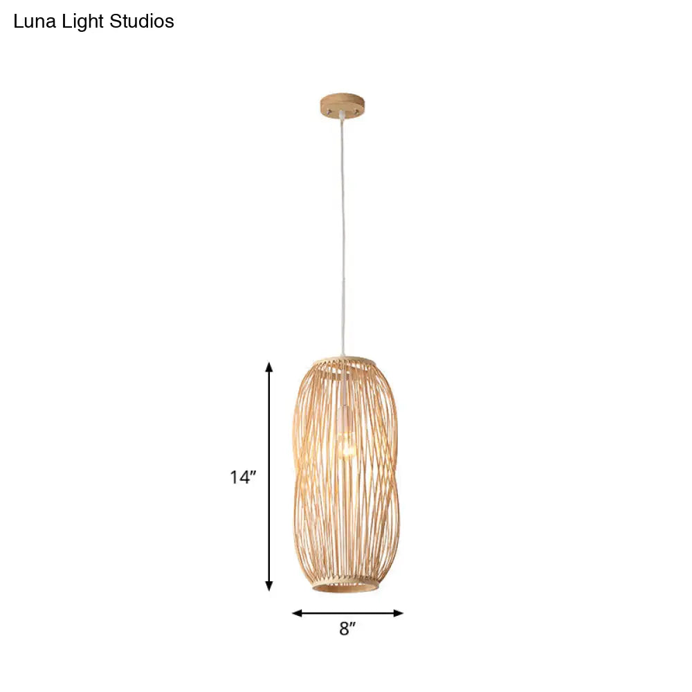 Bamboo Lantern Pendant Lighting: Traditional Wood Hanging Lamp Kit (8/9 Wide 1 Bulb)