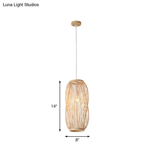 Bamboo Lantern Pendant Lighting: Traditional Wood Hanging Lamp Kit (8/9 Wide 1 Bulb)