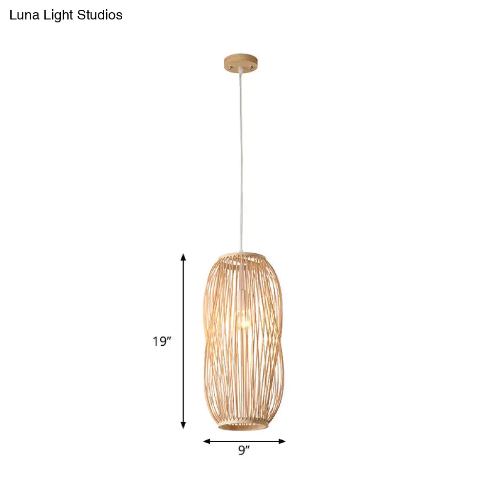 Bamboo Lantern Pendant Light Kit - Traditional Design 1 Bulb 8’’/9’’ Wide