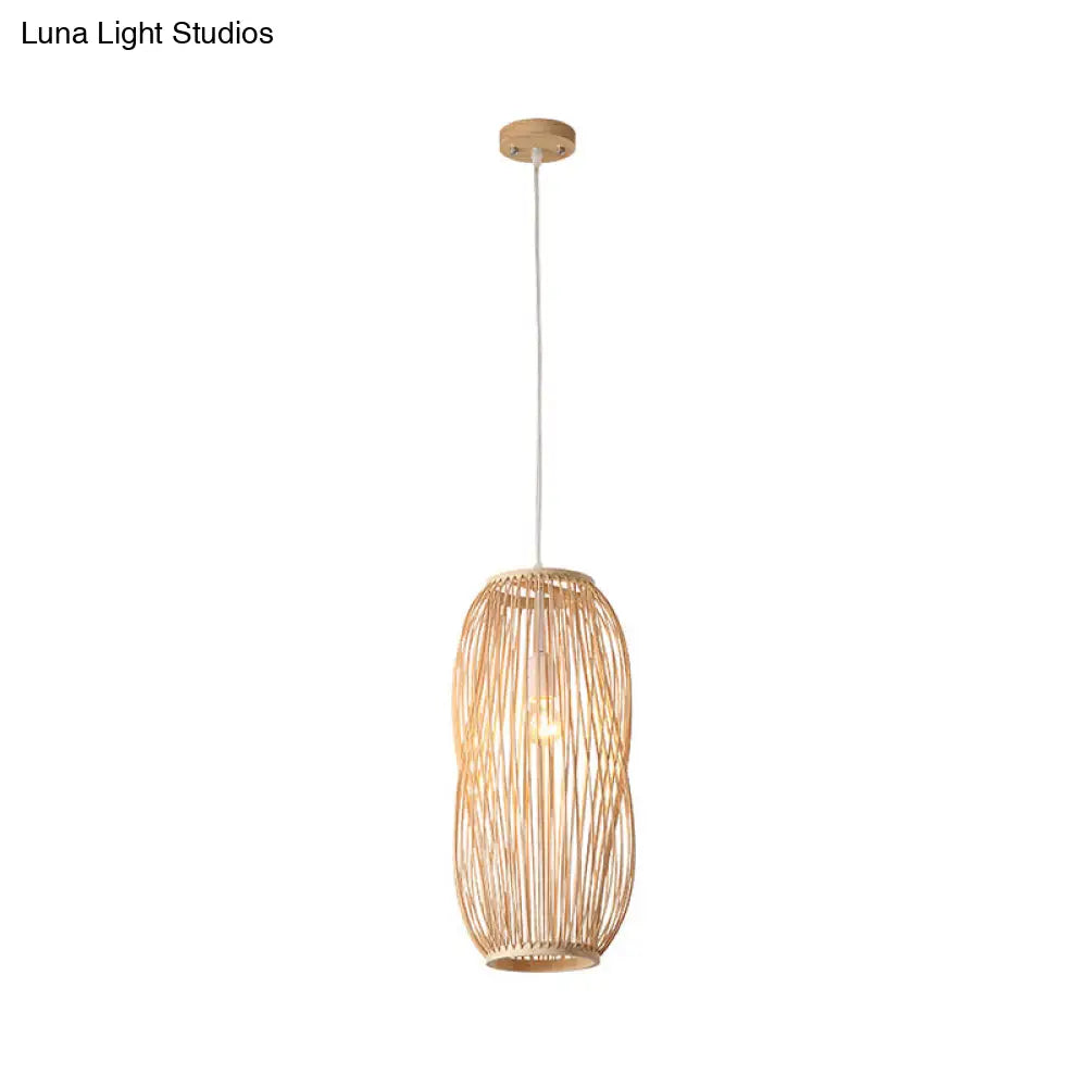 Bamboo Lantern Pendant Lighting: Traditional Wood Hanging Lamp Kit (8/9 Wide 1 Bulb)