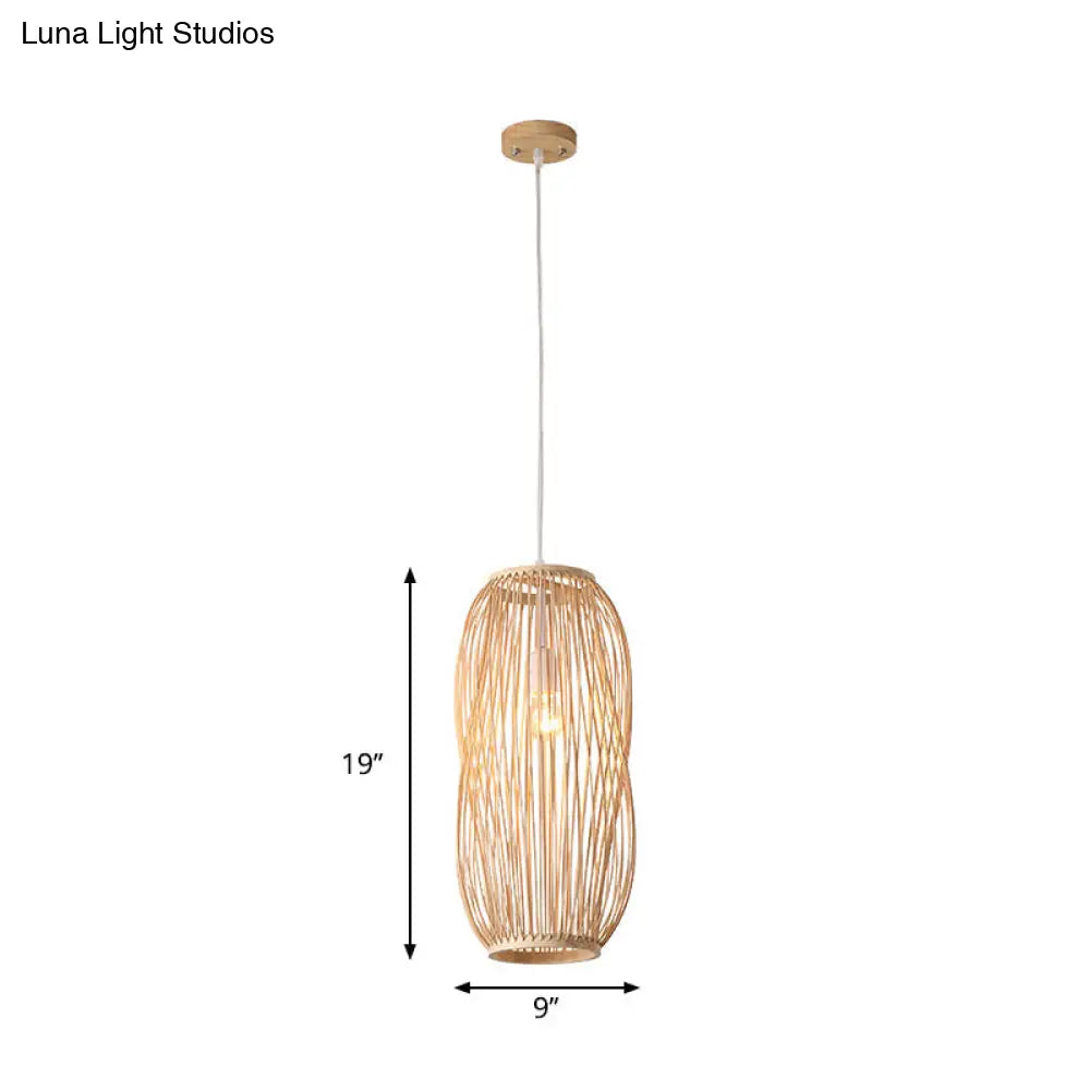 Bamboo Lantern Pendant Lighting: Traditional Wood Hanging Lamp Kit (8/9 Wide 1 Bulb)