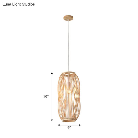 Bamboo Lantern Pendant Lighting: Traditional Wood Hanging Lamp Kit (8/9 Wide 1 Bulb)