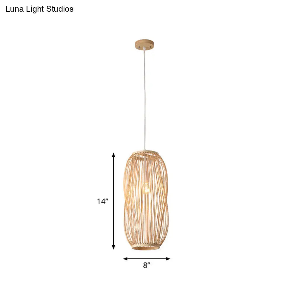 Bamboo Lantern Pendant Light Kit - Traditional Design 1 Bulb 8’’/9’’ Wide