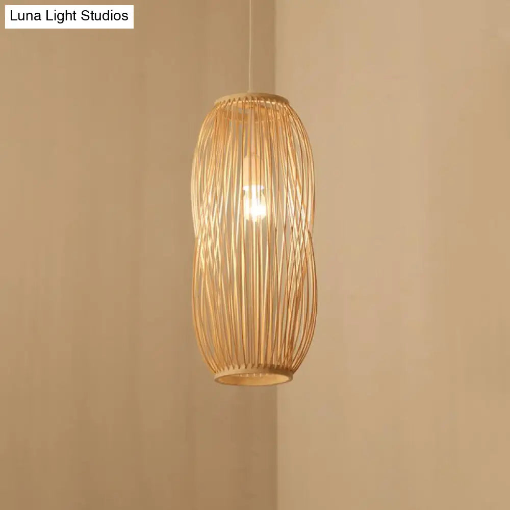 Bamboo Lantern Pendant Lighting: Traditional Wood Hanging Lamp Kit (8/9 Wide 1 Bulb)