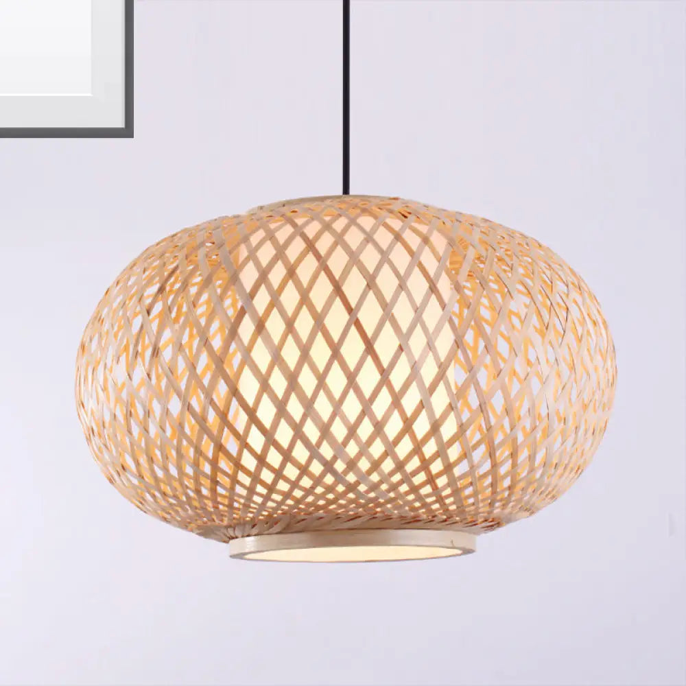 Bamboo Lantern Pendant Light - Tradition Style 1 Bulb 16’/19.5’ Wide Wood Hanging Lamp Kit / 16’