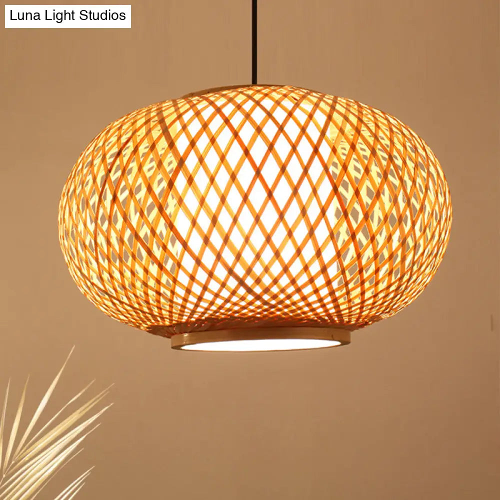 Bamboo Lantern Pendant Light - Tradition Style 1 Bulb 16’/19.5’ Wide Wood Hanging Lamp Kit