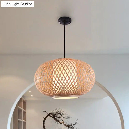 Bamboo Lantern Pendant Light - Tradition Style 1 Bulb 16’/19.5’ Wide Wood Hanging Lamp Kit