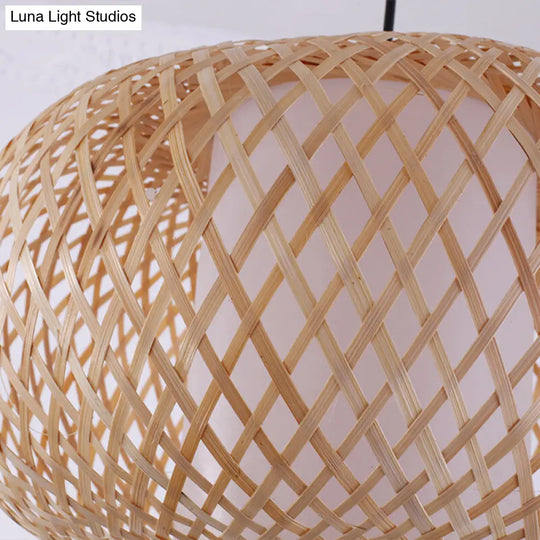 Bamboo Lantern Pendant Light - Traditional Wood Hanging Lamp Kit With 1 Bulb 16/19.5 Wide