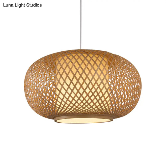 Bamboo Lantern Pendant Light - Tradition Style 1 Bulb 16’/19.5’ Wide Wood Hanging Lamp Kit