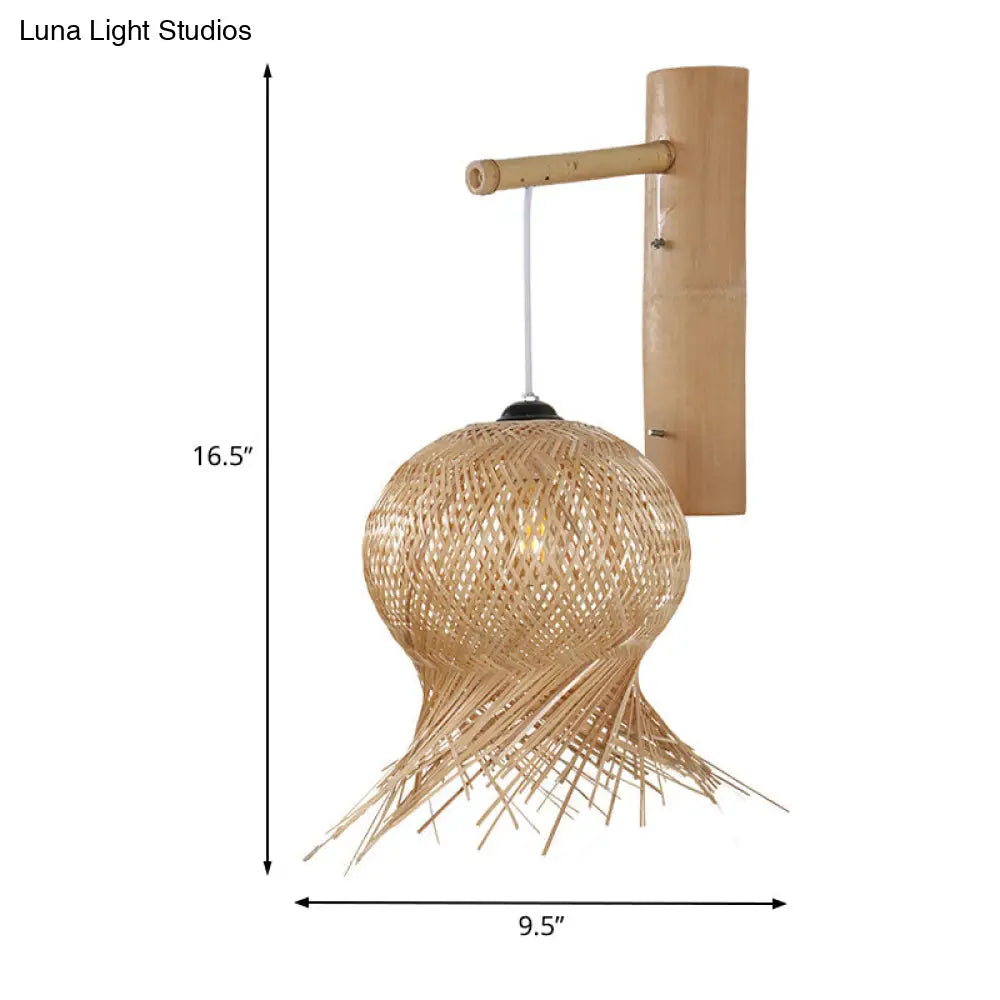 Bamboo Lantern Sconce Wall Lamp For Teahouse With Flaxen Shade