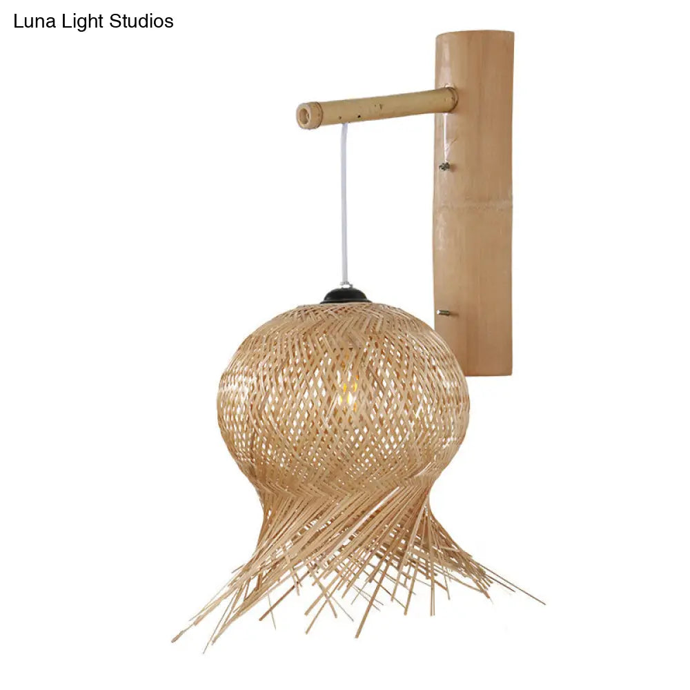 Bamboo Lantern Sconce Wall Lamp For Teahouse With Flaxen Shade