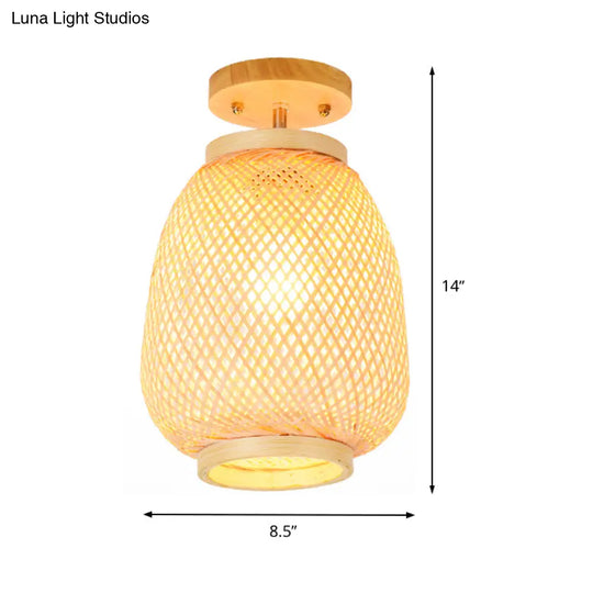 Bamboo Lantern Semi - Flush Mount Asian Ceiling Fixture For Restaurant