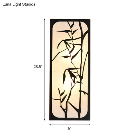 Bamboo Leaf Mural Light: Chinese Style 5-Bulb Wall Mounted Lamp Fabric Cuboid Black