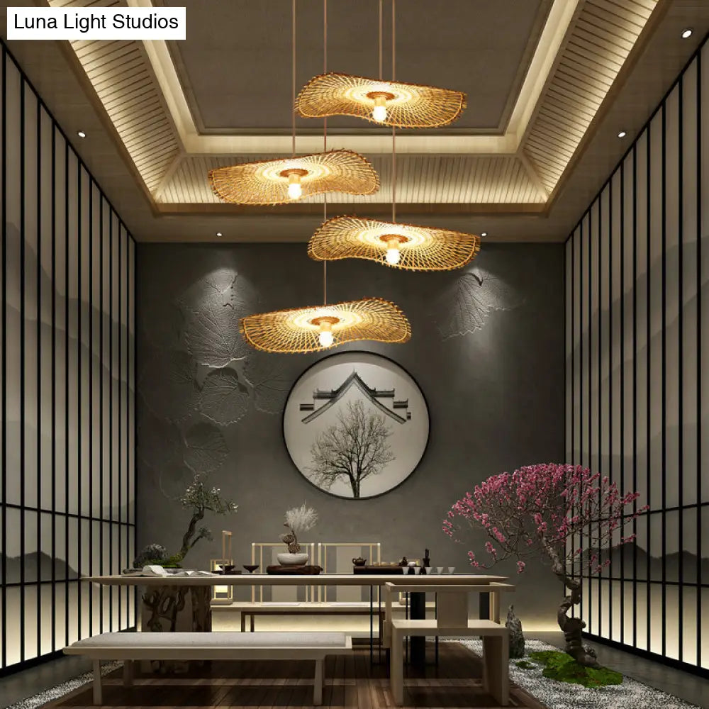 Bamboo Leaf Suspension Ceiling Light - Minimalist Wood Pendant