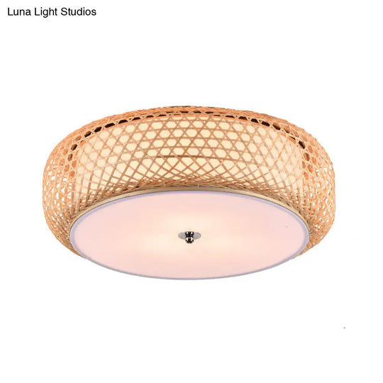 Bamboo Led Flush Mount Lamp For Living Room - Traditional Wood Cylinder/Donut Design