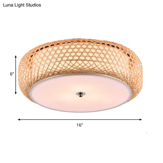 Bamboo Led Flush Mount Lamp For Living Room - Traditional Wood Cylinder/Donut Design