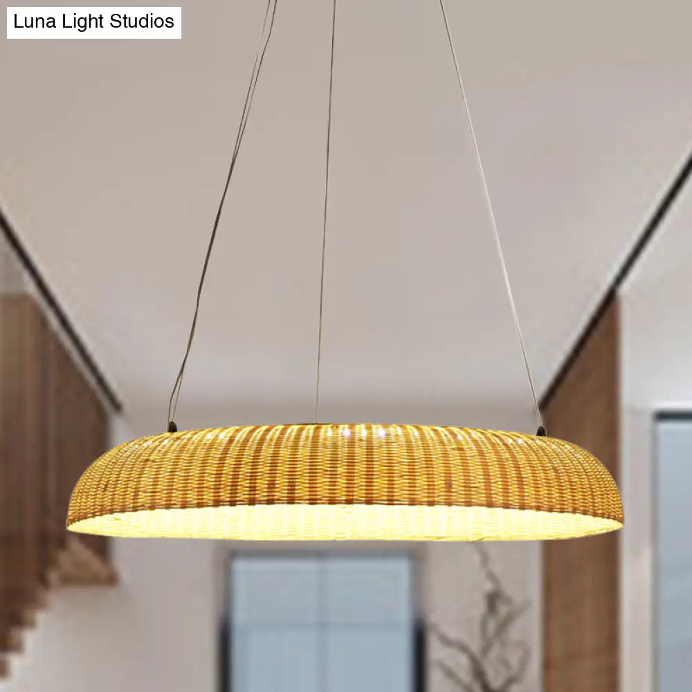 Bamboo Led Pendant Lamp - Handwoven Chinese Hanging Light For Dining Room In Beige