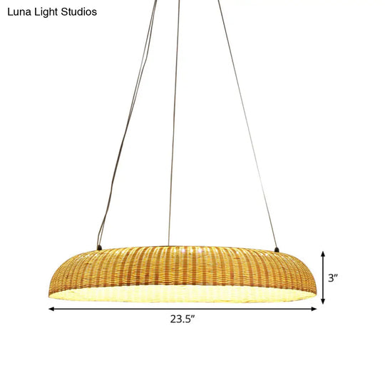 Bamboo Led Pendant Lamp - Handwoven Chinese Hanging Light For Dining Room In Beige