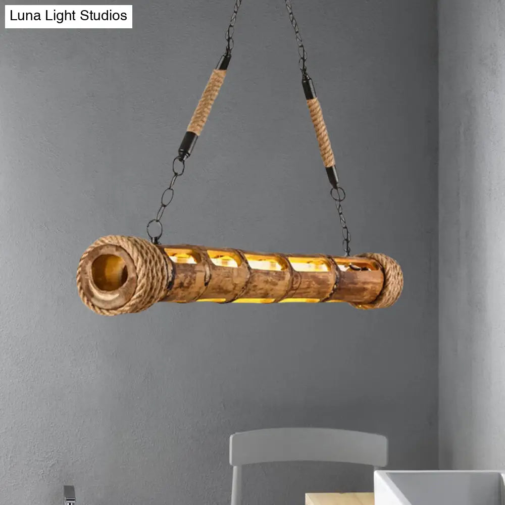 Bamboo Linear Pendant Light - Lodge Style Led Ceiling For Restaurant