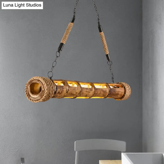 Bamboo Linear Pendant Light - Lodge Style Led Ceiling For Restaurant